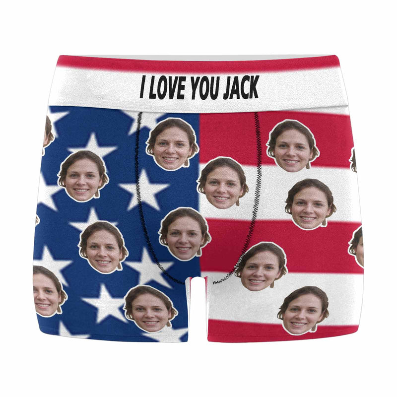 Custom Waistband Boxer Briefs Love You Flag Personalized Face&Name Design Funny Underwear for Men