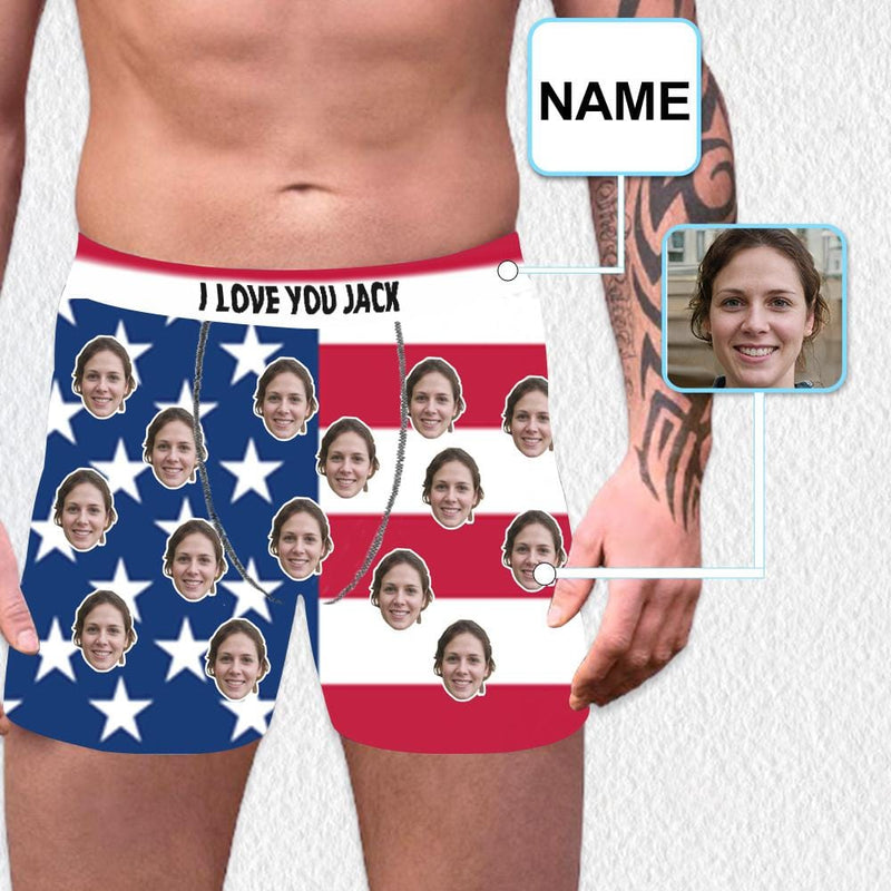 Custom Waistband Boxer Briefs Flag Personalized Face&Name Underwear