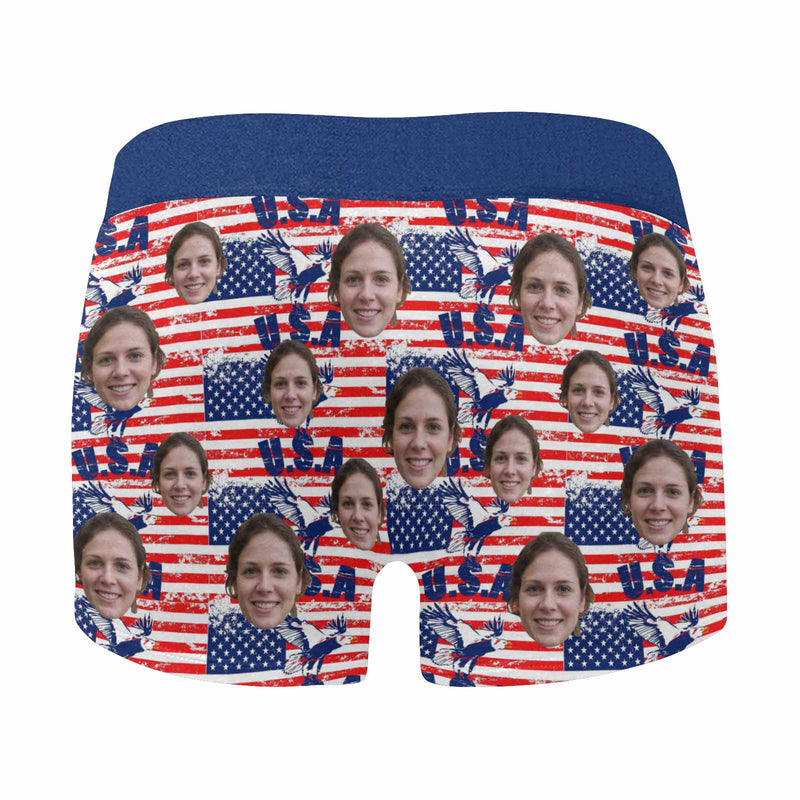 Custom Waistband Boxer USA Flag Personalized Face&Name Design Underwear for Men-Property of Me