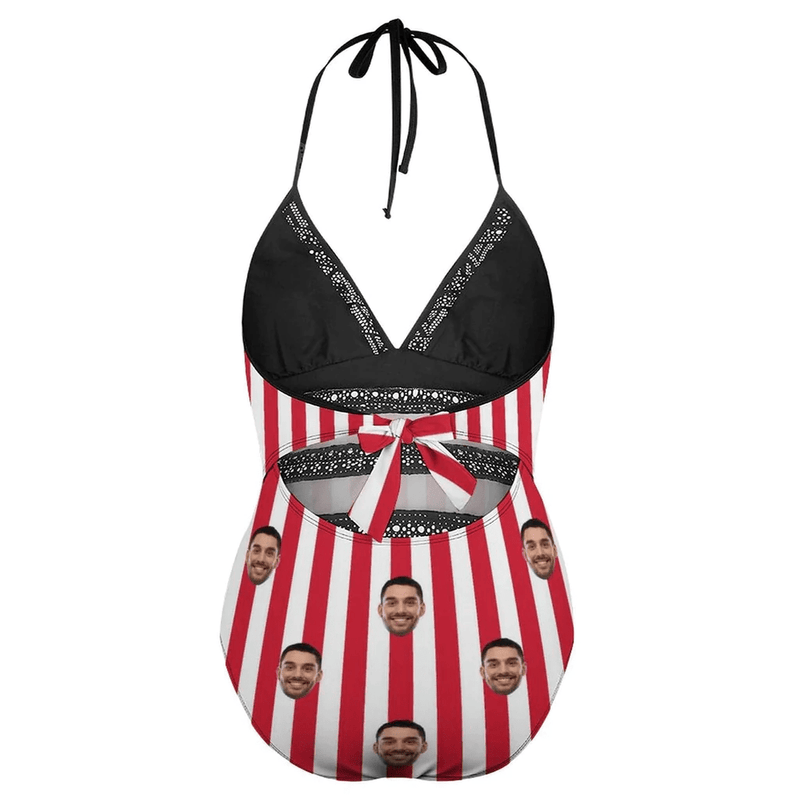 Hot American Flag Swimsuit #Best-Seller Couple Matching Swimwear 4th of July Cruise Outfits-Custom Face American Flag Swimsuit, Personalized New Drawstring Side Bathing Suit