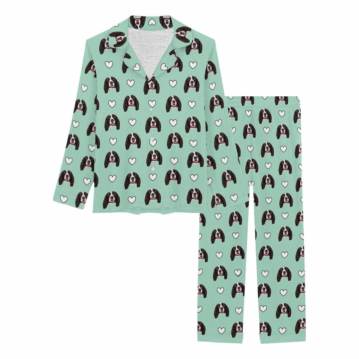 Custom Pet Face Love Heart Shape Couple Sleepwear Women's Lightweight Long Pajama Set Men's Sleepwear - White