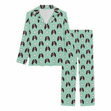 Custom Pet Face Love Heart Shape Couple Sleepwear Women's Lightweight Long Pajama Set Men's Sleepwear - Light Green