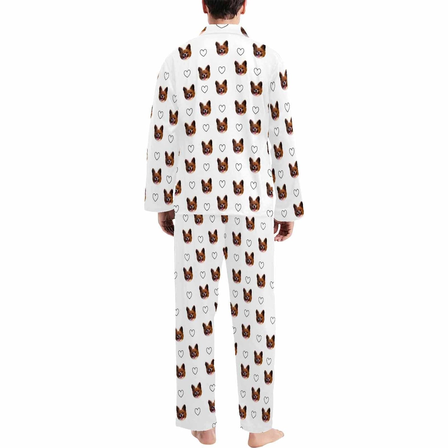 Custom Pet Face Love Heart Shape Couple Sleepwear Women's Lightweight Long Pajama Set Men's Sleepwear - White