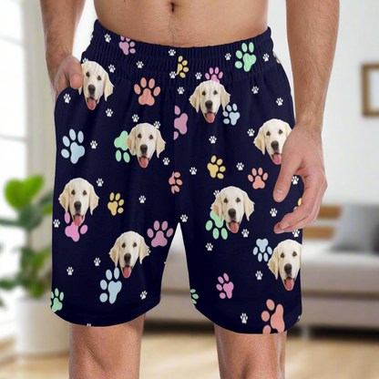 Custom Face Men's Pajama Shorts Personalized Paw Print Sleepwear Shorts