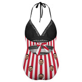 Custom #Plus-Size Swimsuit-Custom Face American Flag Swimsuits Personalized Women's New Strap One Piece Bathing Suit Celebrate Holiday - YesCustom