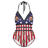 Custom #Plus-Size Swimsuit-Custom Face American Flag Swimsuits Personalized Women's New Strap One Piece Bathing Suit Celebrate Holiday - YesCustom