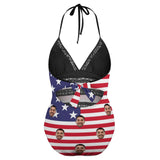 Custom #Plus-Size Swimsuit-Custom Face American Flag Swimsuits Personalized Women's New Strap One Piece Bathing Suit Celebrate Holiday - YesCustom