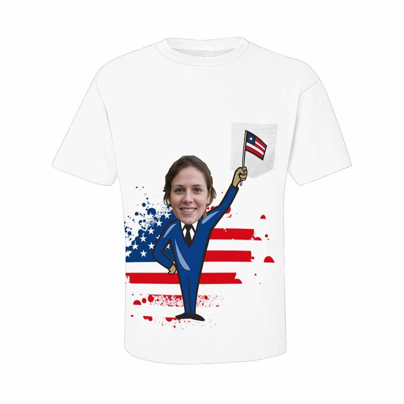 Custom #Pocket T-shirt-Custom Shirts with Faces Shake National Flag Printed Personalized Face Tee for Him - YesCustom