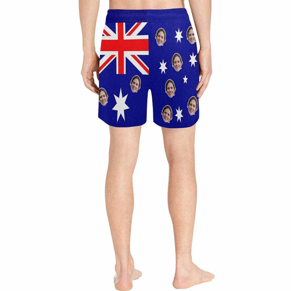 Custom Face Swimming Trunks Australian Flag Men's Quick Dry Swim Shorts Customized Swim Trunks with Girlfriend's Face
