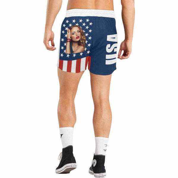 Custom Flag Swim Shorts Personalized Face Flag Men's Quick Dry Swim Shorts with Girlfriend's Face for Vacation