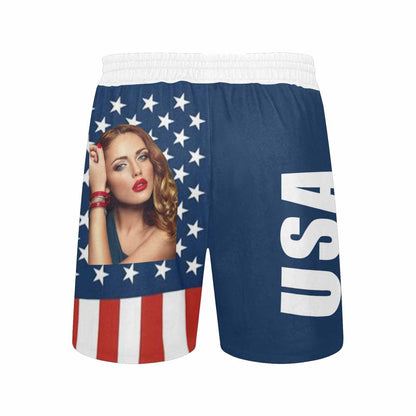 Custom Flag Swim Shorts Personalized Face Flag Men's Quick Dry Swim Shorts with Girlfriend's Face for Vacation