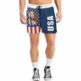 Custom Flag Swim Shorts Personalized Face Flag Men's Quick Dry Swim Shorts with Girlfriend's Face for Vacation