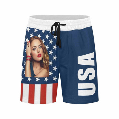 Custom Flag Swim Shorts Personalized Face Flag Men's Quick Dry Swim Shorts with Girlfriend's Face for Vacation