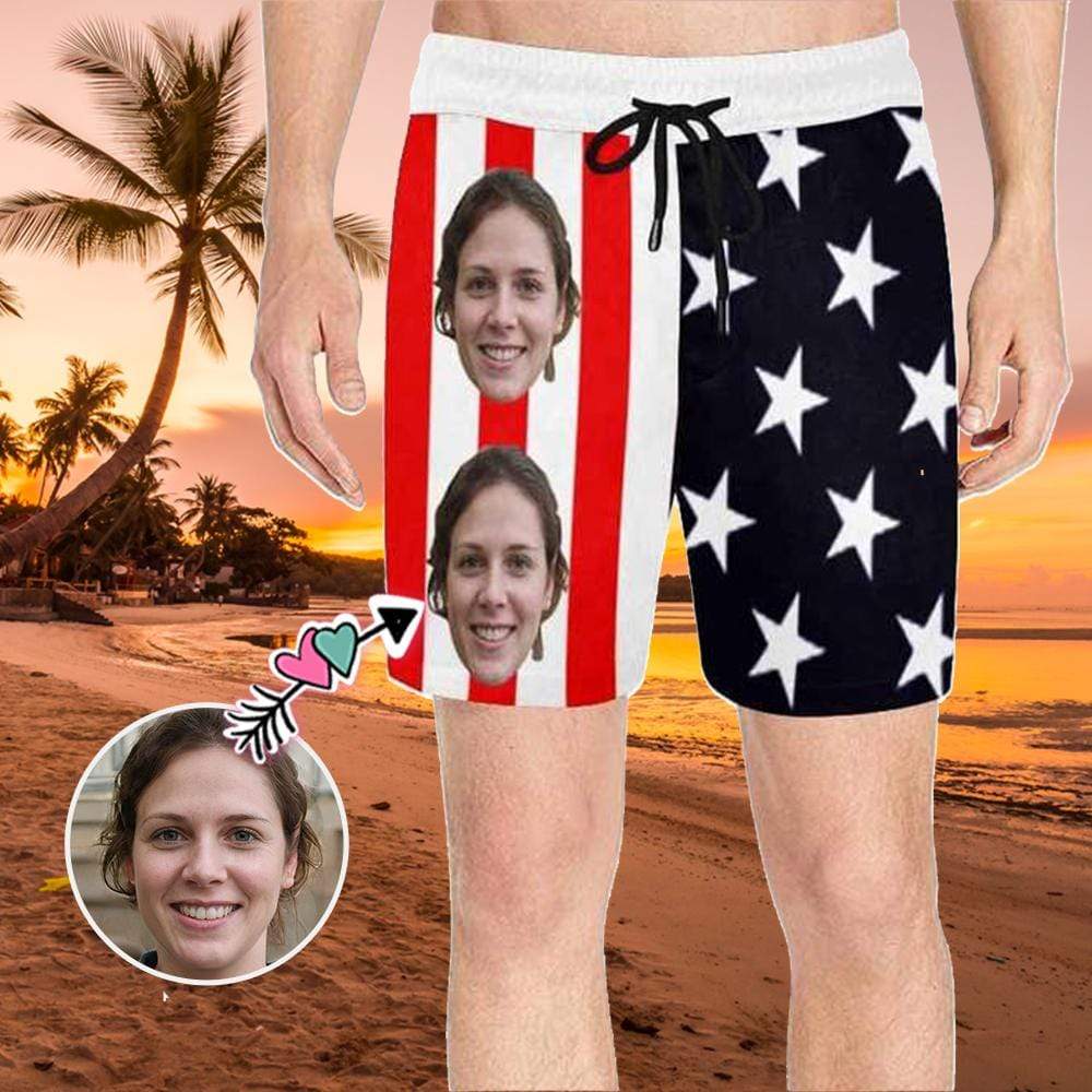 Custom Face Stars Mens Swim Shorts Personalized Funny Swim Trunks