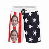 Custom Flag Swim Shorts with Personalized Face Design Stripe&Stars Men's Quick Dry Swim Shorts for Independence Day