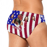 Custom Flag Swim Shorts with Photo & Name Personalized Funny Cock Men's Triangle Swim Briefs for Independence Day