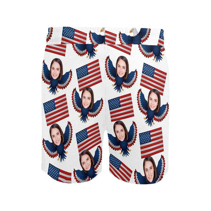 Custom Made Swim Trunks with Face Print USA Eagle Flag Men's Quick Dry Swim Shorts for Independence Day