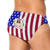 Custom Photo Flag Triangle Swim Briefs Personalized Men's Girlfriend's Face Swim Shorts for Independence Day