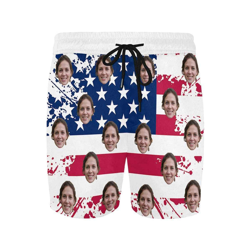 Custom Swimming Trunks Personalized Face Flag Men's Quick Dry Swim Shorts with Girlfriend's Face