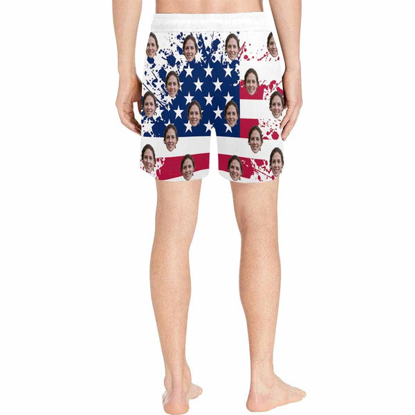 Custom Swimming Trunks Personalized Face Flag Men's Quick Dry Swim Shorts with Girlfriend's Face