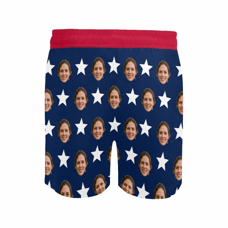 Customized Flag Swim Trunks Personalized Face & Name I Will Always Love America Men's Quick Dry Swim Shorts for Independence Day