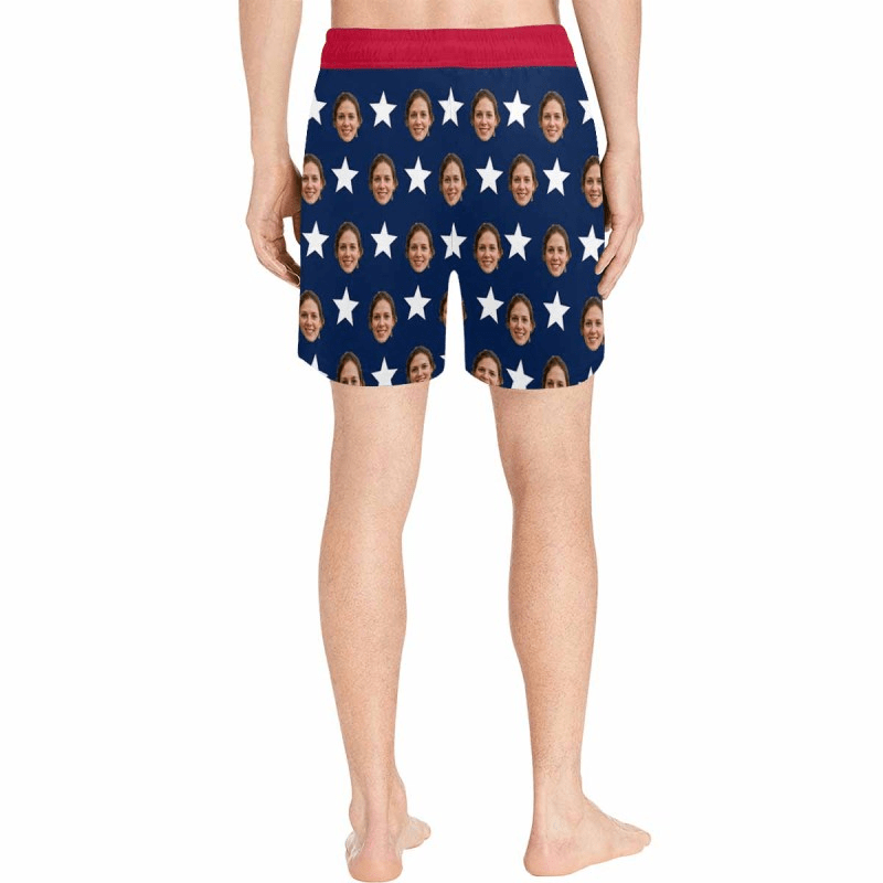 Customized Flag Swim Trunks Personalized Face & Name I Will Always Love America Men's Quick Dry Swim Shorts for Independence Day