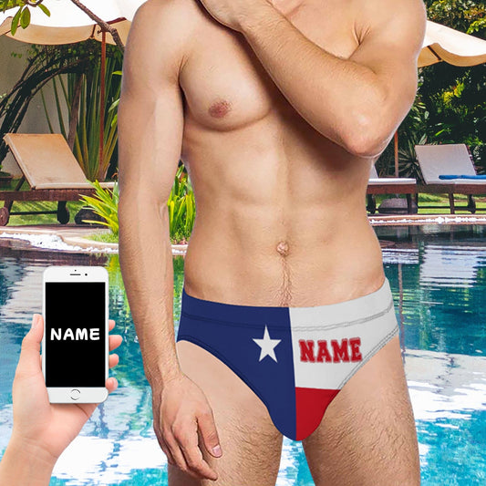 Custom Name Red White Blue Splicing Men's Swim Shorts Swimming Briefs