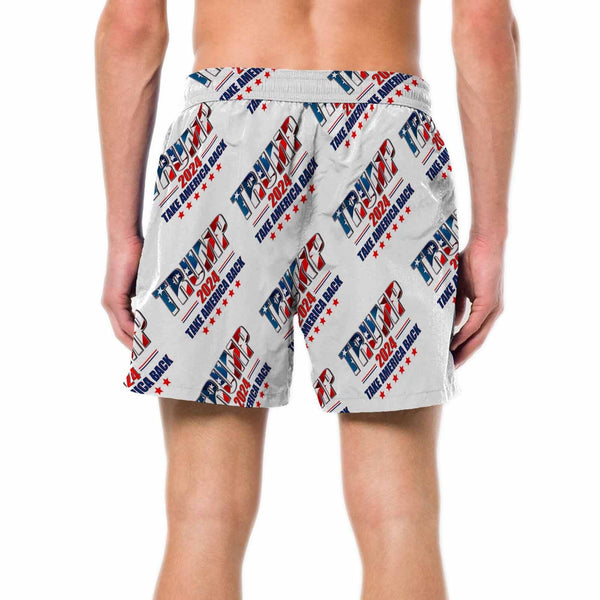 Personalized Name Swim Trunks Flag White Men's Quick Dry Swim Shorts Custom Swimming Trunks for Independence Day