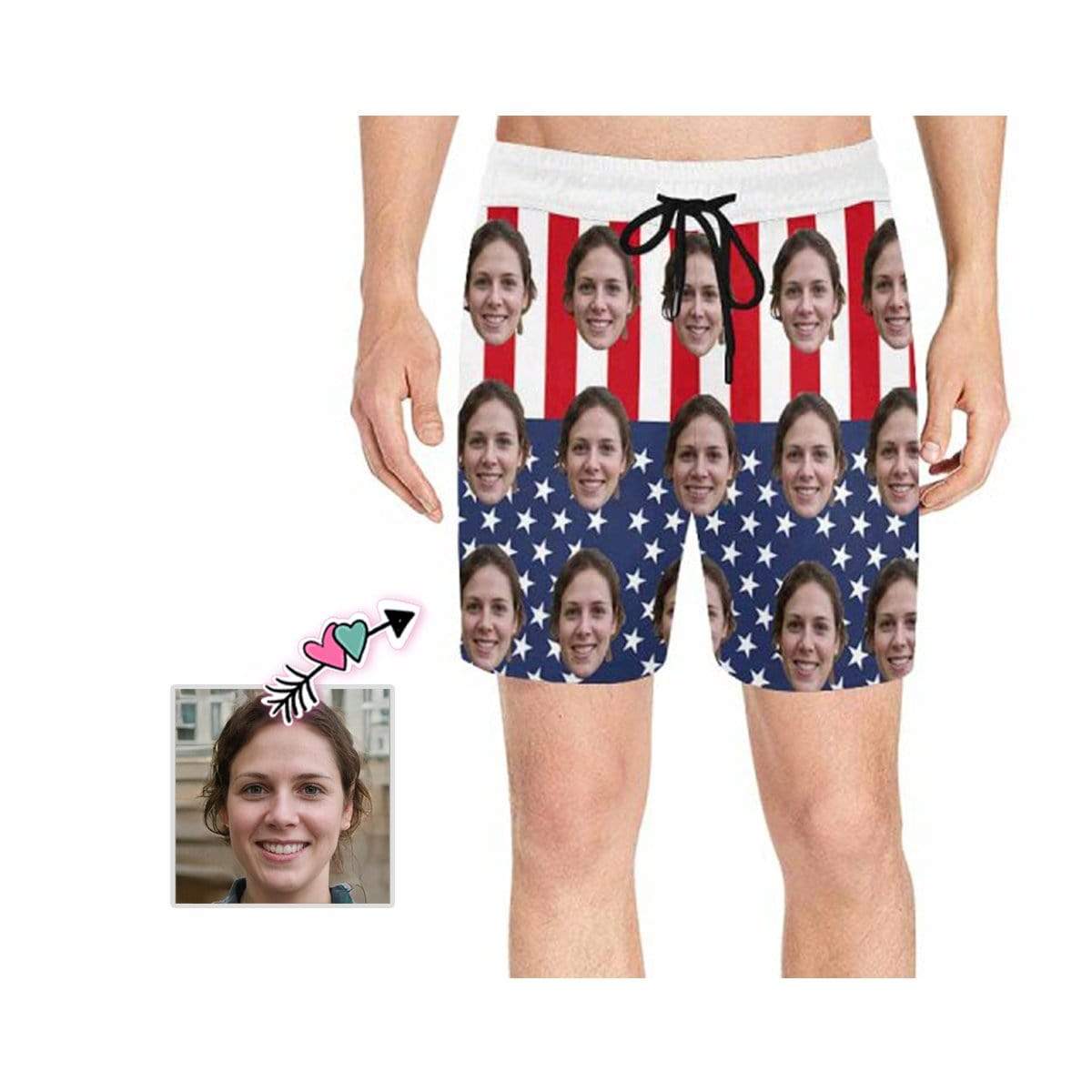 Personalized Swim Trunks Custom Face Banner Flag Men's Quick Dry Swim Shorts for Independence Day