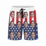 Personalized Swim Trunks Custom Face Banner Flag Men's Quick Dry Swim Shorts for Independence Day