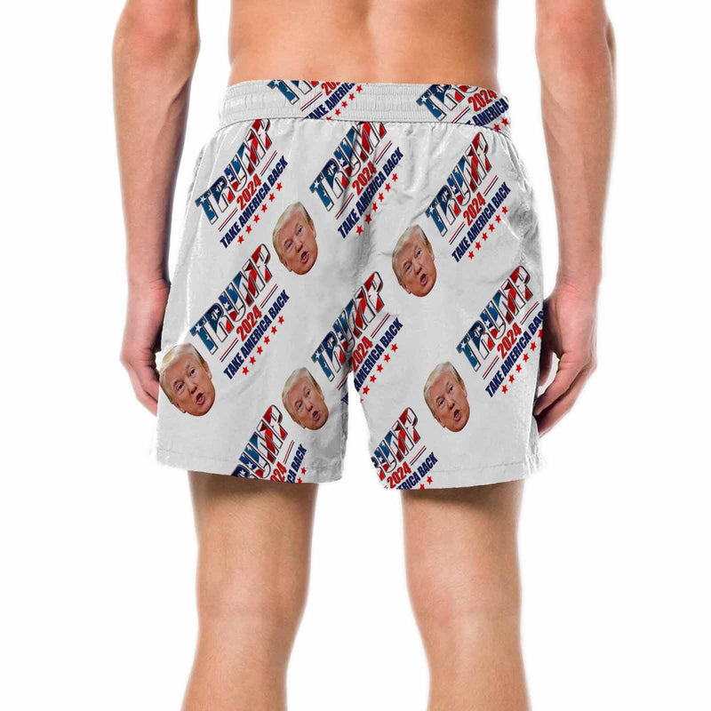 Personalized Swim Trunks Custom Swimming Trunks with Face & Name Flag Men's Quick Dry Swim Shorts
