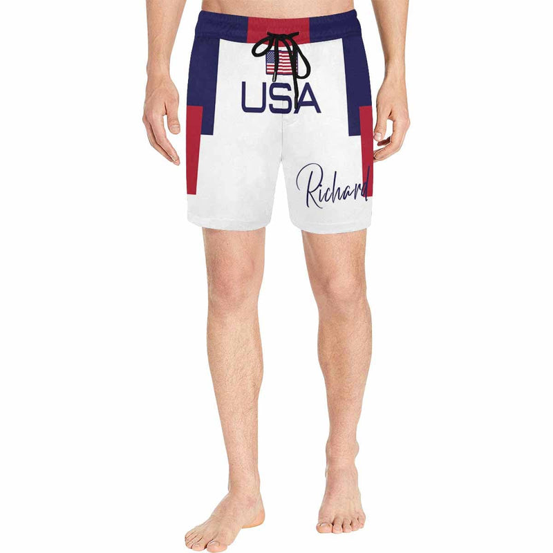 Personalized Swim Trunks with Custom Name Design USA Flag Men's Quick Dry Swim Shorts for Independence Day