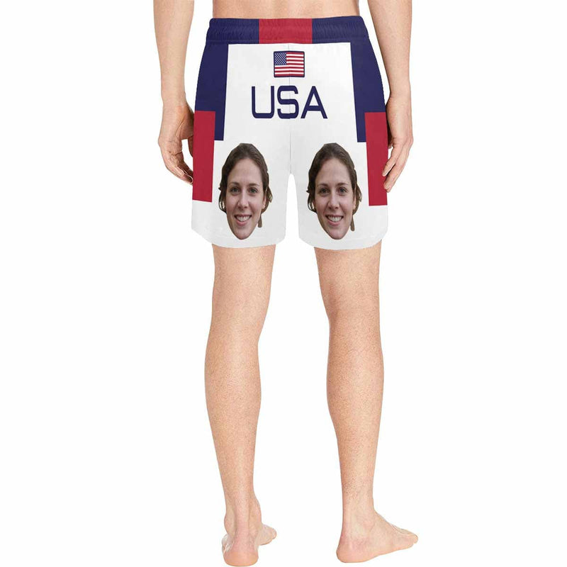 Personalized Swim Trunks with Girlfriend's Face Custom Face USA Flag Men's Quick Dry Swim Shorts