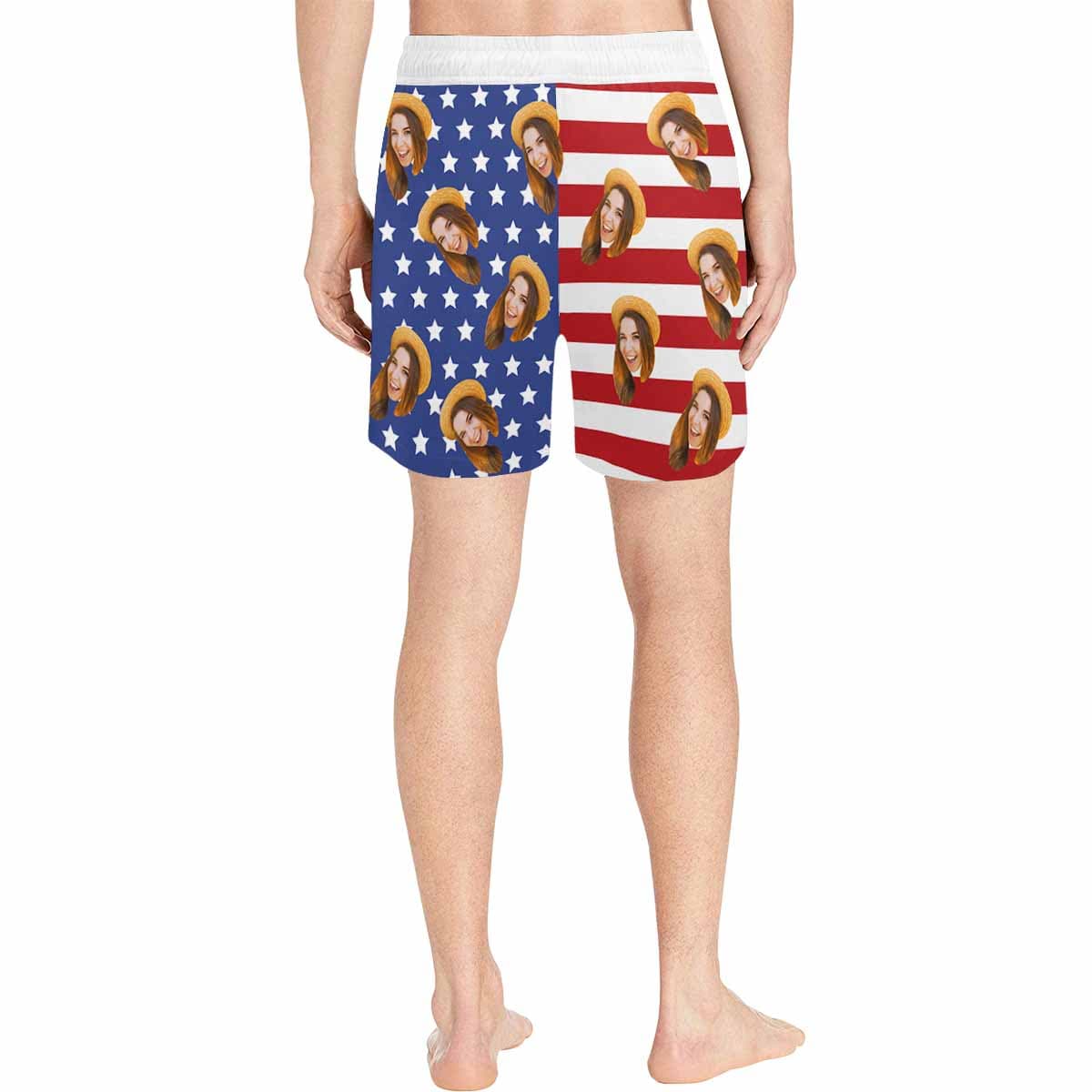 [Special Offer] Custom Face Stars Stripes Men's Swim Shorts Personalized Triangle Swim Briefs Design America Flag Style Swim Boxer Briefs Print Knee Funny Swim Trunks for Holiday