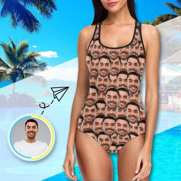 Bathingsuit-Custom Husband Face Swimsuit Personalized Photo Women's One Piece Bathing Suit Funny Gift