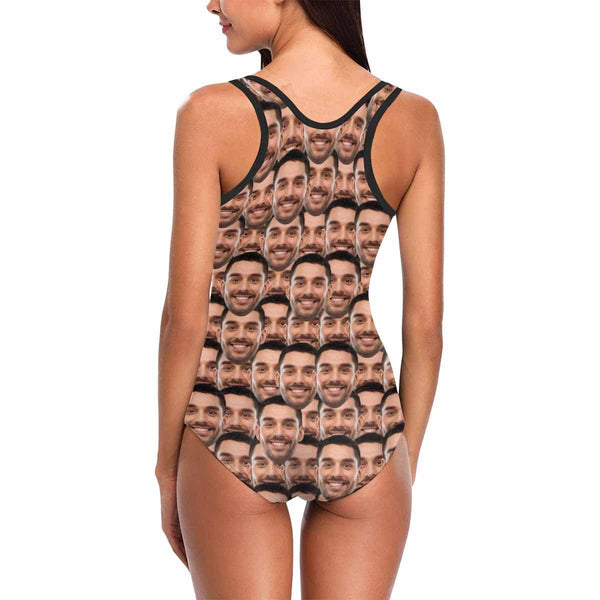 Bathingsuit-Custom Husband Face Swimsuit Personalized Photo Women's One Piece Bathing Suit Funny Gift