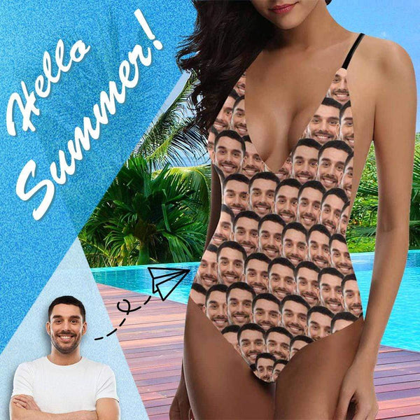 Couple Matching Swimwear Bathingsuit 4th of July boat trip beach cruise outfit -Custom Boyfriend Face Funny Smash Swimsuit Personalized?Women's One Piece Bathing Suit For Her