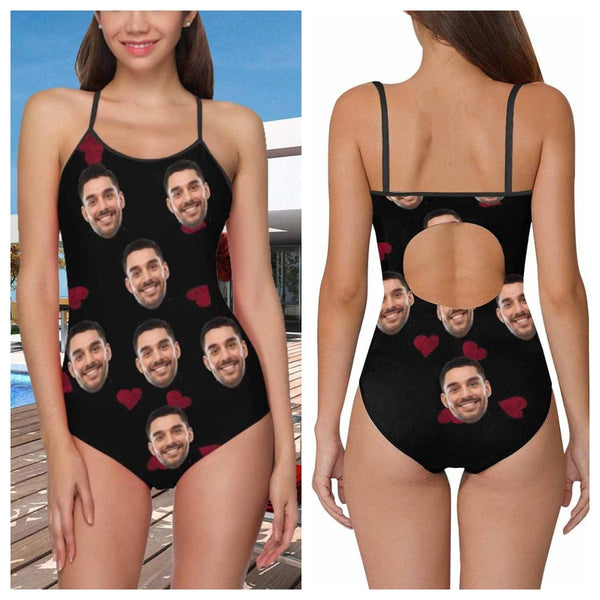 Couple Matching Swimwear Custom Face Swimsuit Personalized Love Heart Women's Slip One Piece Bathing Suit Birthday Valentine's Gift