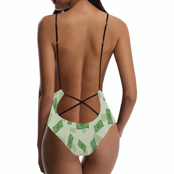 Custom Face Dollar Swimsuit Personalized Women's Lacing Backless One-Piece Bathing Suit Birthday Gift Party