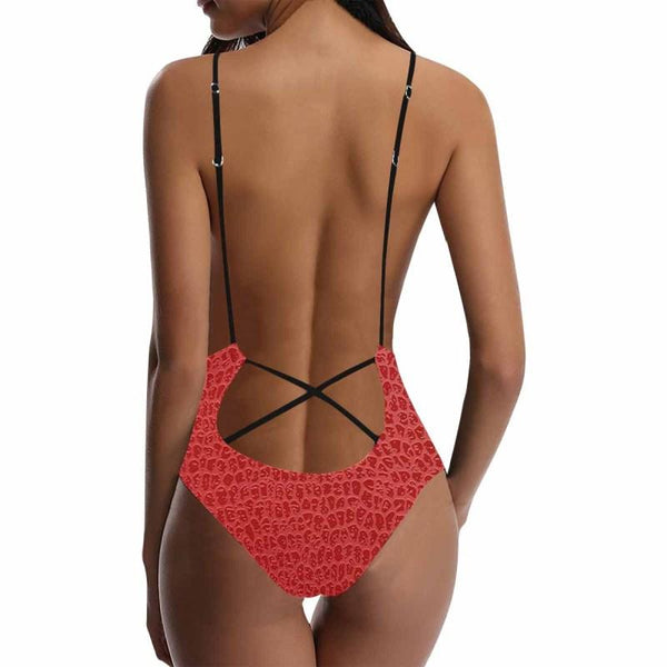 Custom Face Red Swimsuit Personalized Women's Lacing Backless One-Piece Bathing Suit Bridesmaid Party Swimsuits