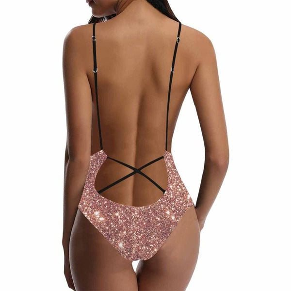 Custom Face Shiny Pink Women's Lacing Backless One Piece Swimsuit