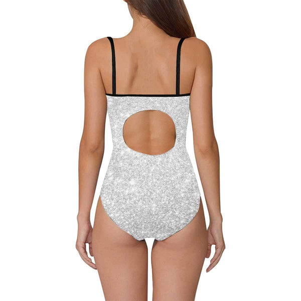 Custom Face Swimsuit Shiny Silvery Personalized Women's Slip One Piece Bathing Suit Honeymoons For Her