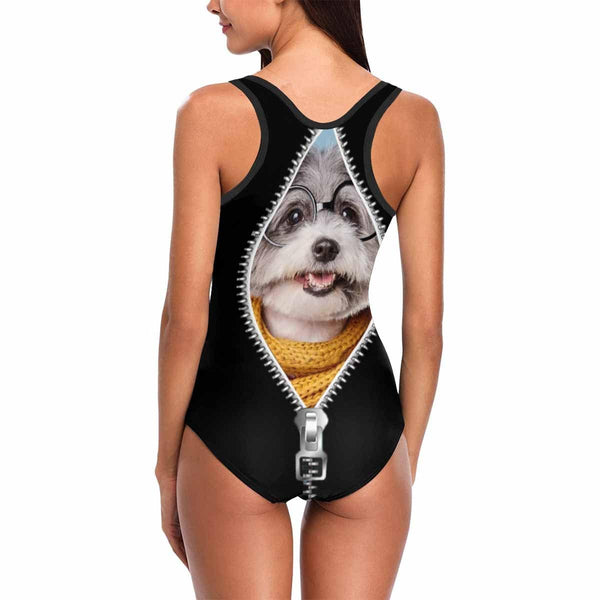 Custom Zipper Dog Face Women's One Piece Swimsuit