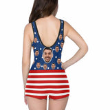 Personalised Swimsuit Custom Face National Flag Women's One Piece Boyleg Swimsuit Celebrate Holiday