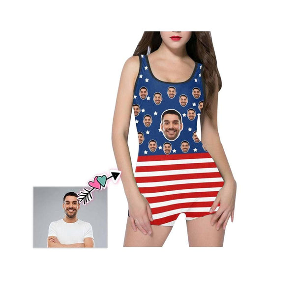 Personalised Swimsuit Custom Face National Flag Women's One Piece Boyleg Swimsuit Celebrate Holiday