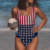 Custom #Trip Flagbathingsuit#Independence Day-Custom Face Stars&Stripes Swimsuit Personalized Women's Ruffle One Piece Bathing Suit Celebrate Holiday - YesCustom