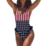 Custom #Trip Flagbathingsuit#Independence Day-Custom Face Stars&Stripes Swimsuit Personalized Women's Ruffle One Piece Bathing Suit Celebrate Holiday - YesCustom