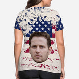 Custom Face Shirt American Flag Women's All Over Print T-shirt  Design Tee with Picture for Independence Day