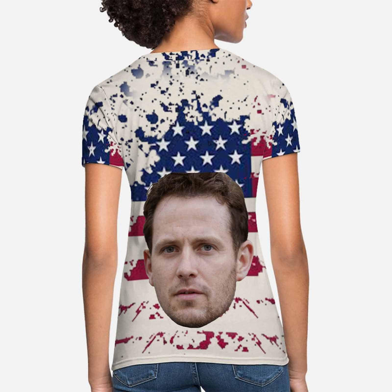 Custom Face Shirt American Flag Women's All Over Print T-shirt  Design Tee with Picture for Independence Day