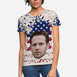 Custom Face Shirt American Flag Women's All Over Print T-shirt  Design Tee with Picture for Independence Day